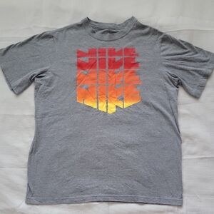 Nike Heather Gray Tee with Red and Orange Logo- Kids XL